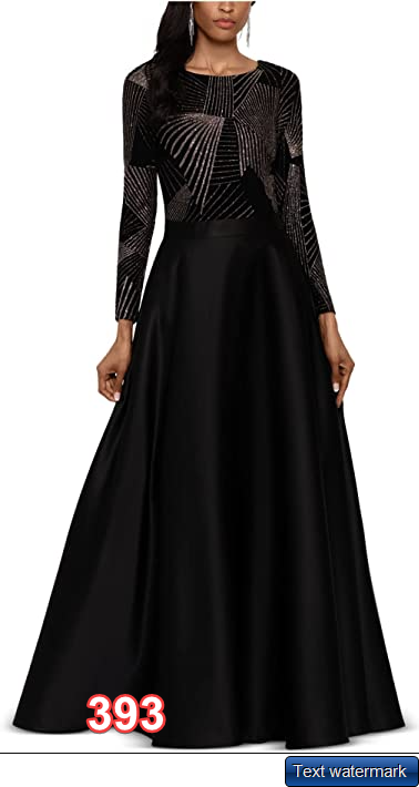 Betsy & Adam Long Sleeve Glitter Gianni Gown Black/Gold 10 Women's Long Dress