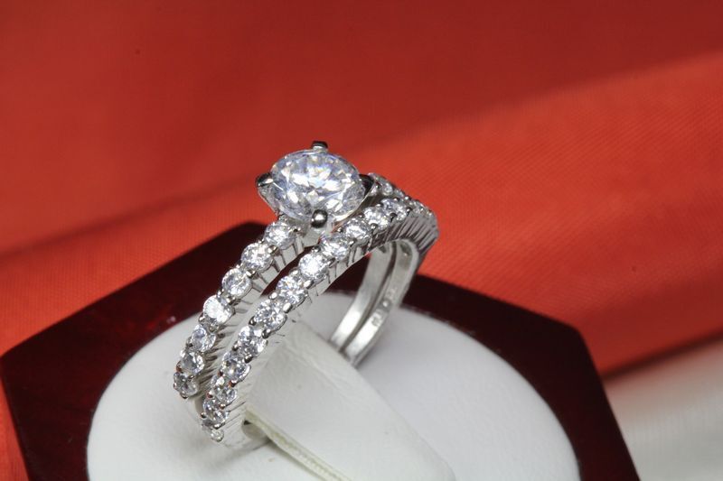 VNGT 2.02 CT STERLING SILVER 925 ROUND CZ ENGAGEMENT WEDDING RING SET WRS47-MT