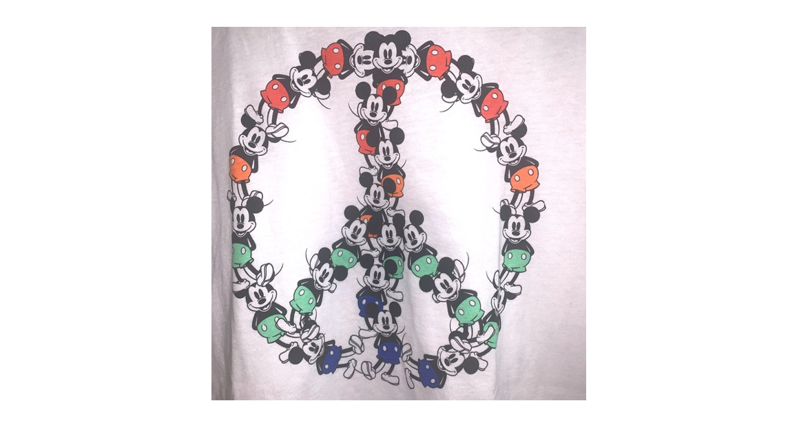 Disney Mickey Mouse Peace Sign White Semi Cropped T-Shirt for Women, White, XS