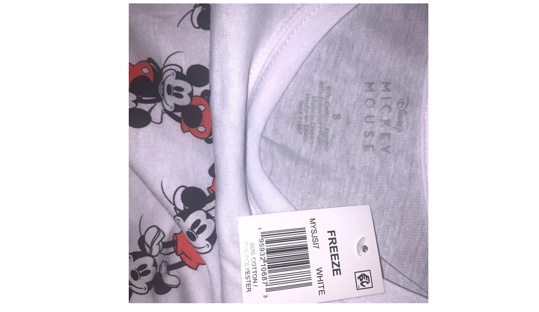 Disney Mickey Mouse Peace Sign White Semi Cropped T-Shirt for Women, White, XS