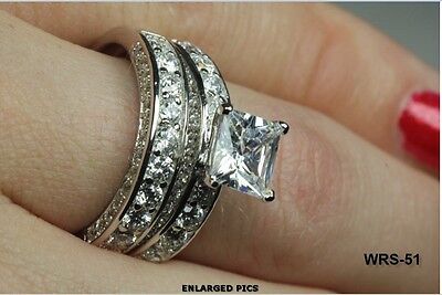 BEAUTIFUL 6.04CT PRINCESS CUT CZ VINTAGE BRIDAL ENGAGEMENT RING WEDDING RING SET