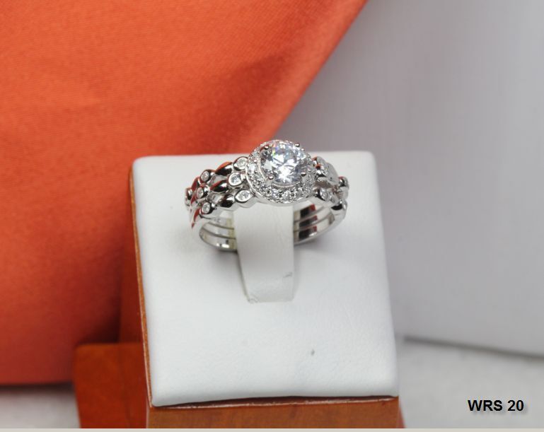 1.79CT STERLING SILVER VTG PAVE CZ BRIDAL ENGAGEMENT WEDDING HALO 3 RING SET