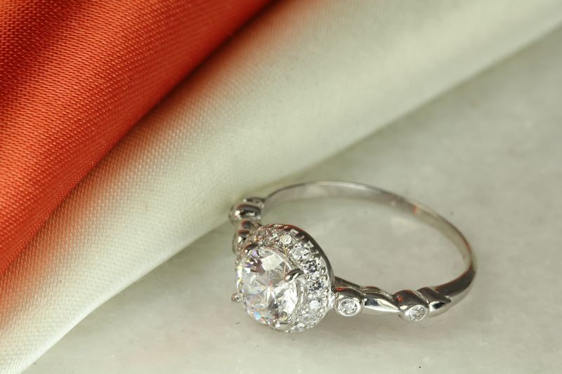 1.79CT STERLING SILVER VTG PAVE CZ BRIDAL ENGAGEMENT WEDDING HALO 3 RING SET