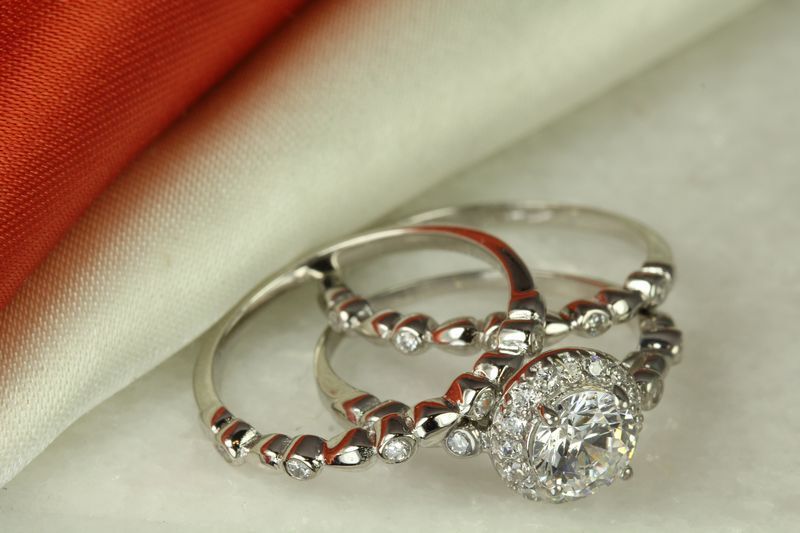 1.79CT STERLING SILVER VTG PAVE CZ BRIDAL ENGAGEMENT WEDDING HALO 3 RING SET