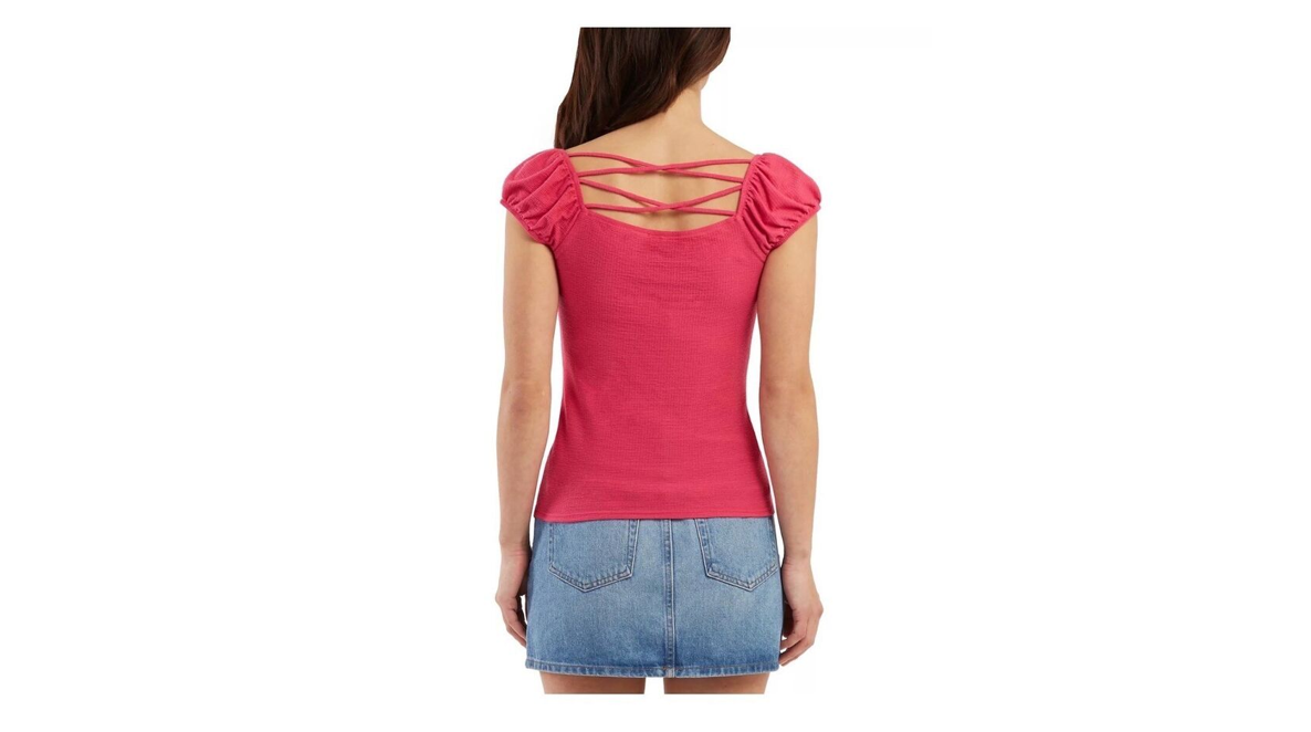 BCX Juniors' Women's Cap-Sleeve Drawstring-Front Top, Size Small, Pink