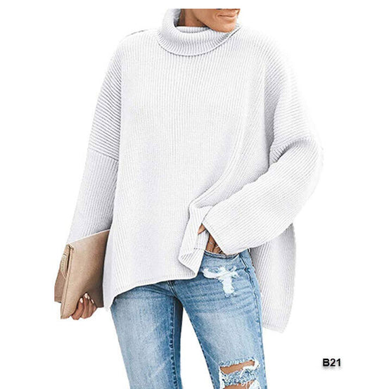 Ybenlow Womens Turtleneck Sweaters Batwing Sleeve Ribbed Loose Side Slit Oversiz