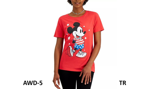 DISNEY Juniors' Americana Mickey Graphic-Print Tee In Red for Women, Size Medium