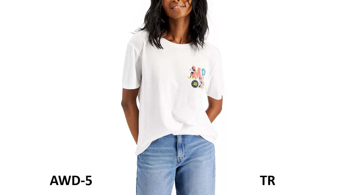 Disney Women's Juniors' Large Bright White Mickey & Minnie Front Back T-Shirt, L