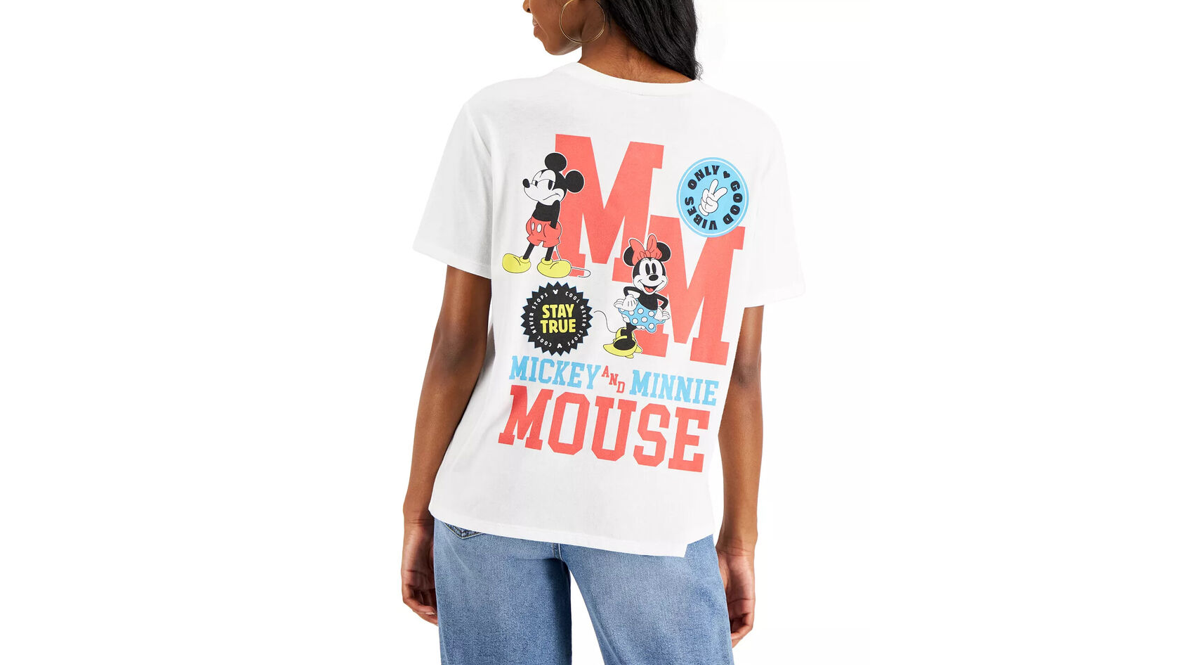 Disney Women's Juniors' Large Bright White Mickey & Minnie Front Back T-Shirt, L