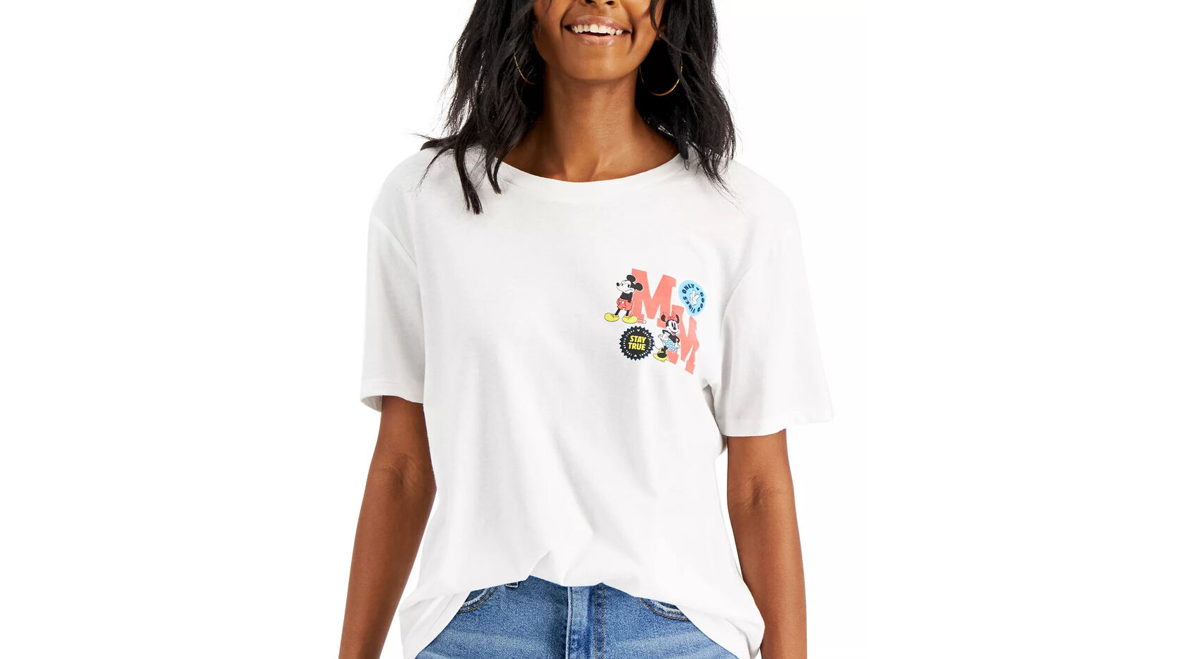 Disney Women's Juniors' Large Bright White Mickey & Minnie Front Back T-Shirt, L
