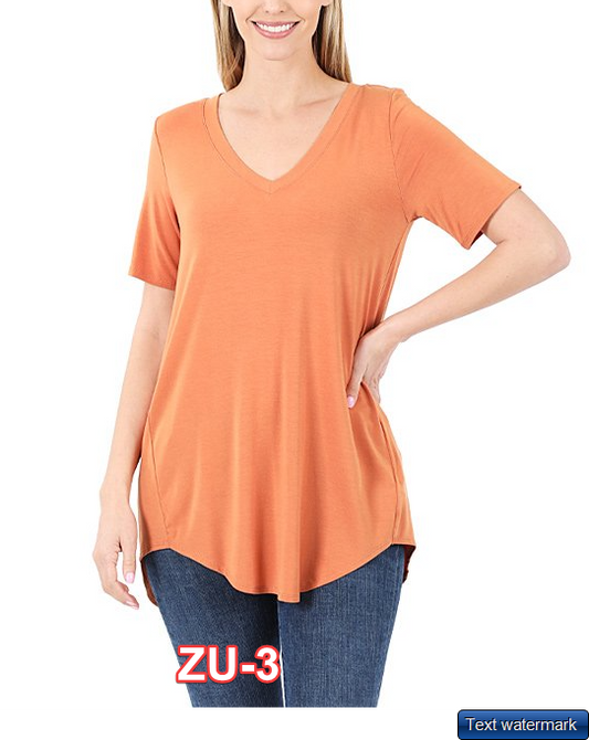 Zenana Women Butter Orange V-Neck Curved-Hem Tee Medium