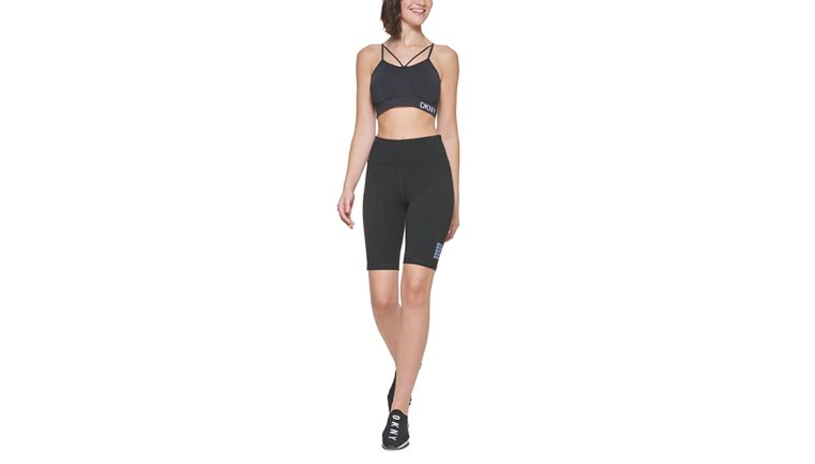 DKNY SPORT Women's Mini Repeat Logo High Waist Bike Shorts, Black, Size X-Small