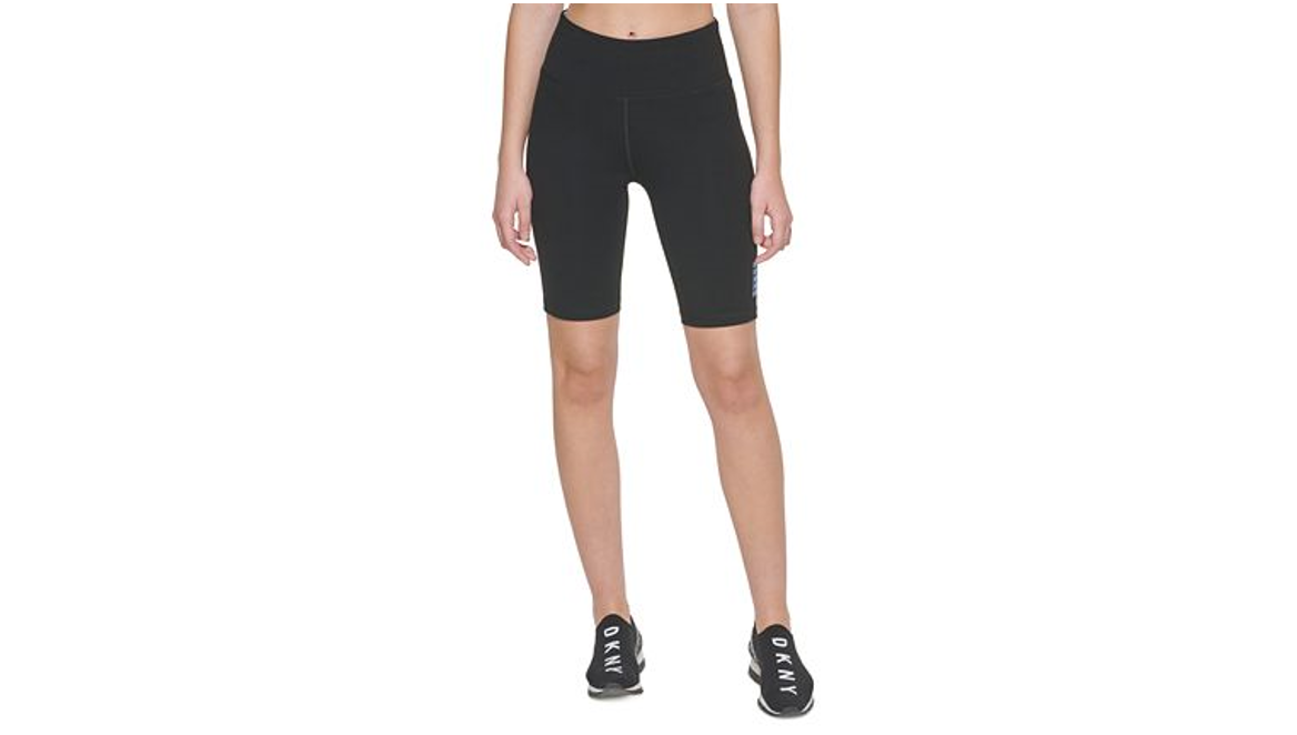 DKNY SPORT Women's Mini Repeat Logo High Waist Bike Shorts, Black, Size X-Small