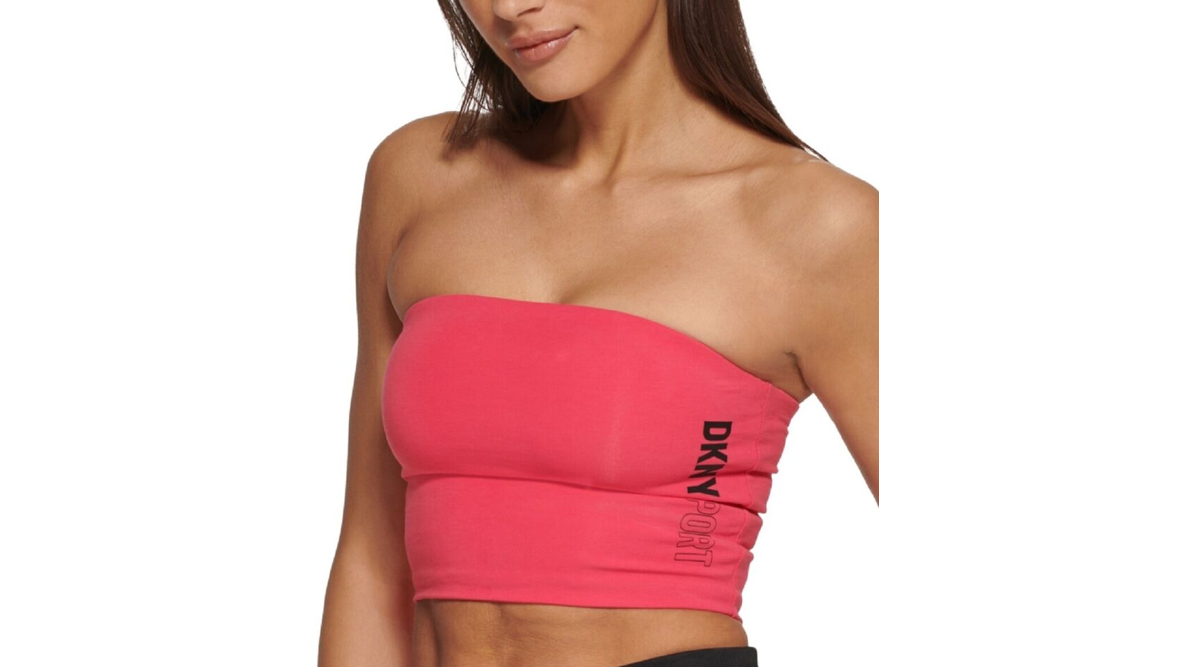 DKNY Women's Exploded Sport Outline Logo Tube Top, Pink, Size Large