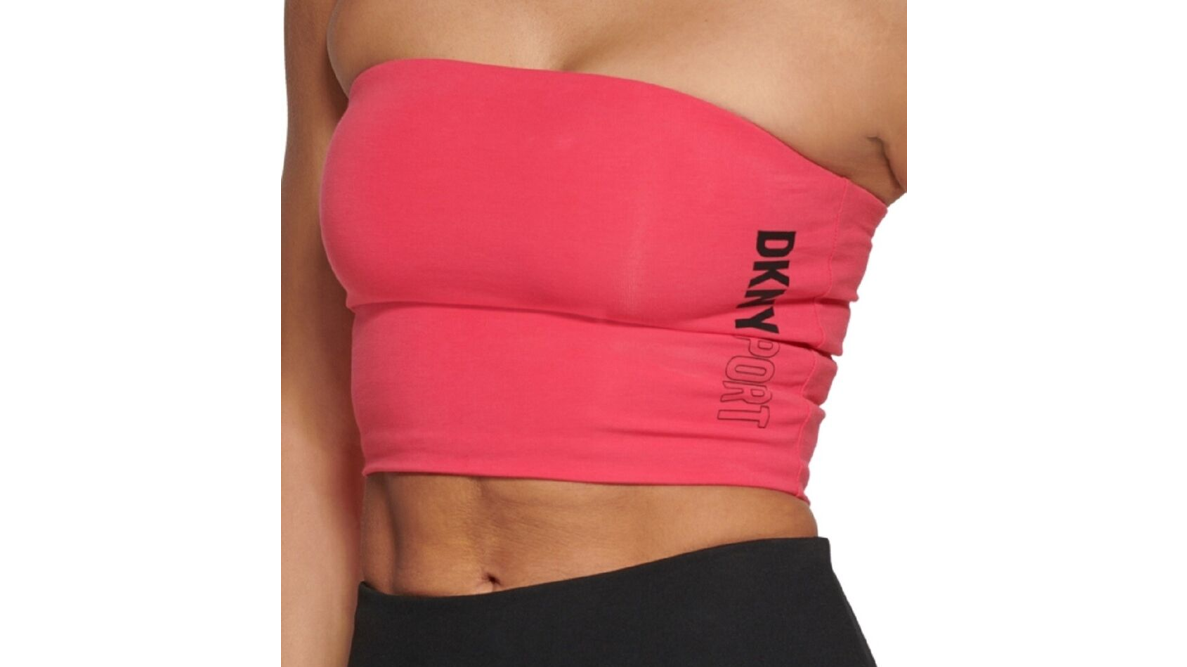 DKNY Women's Exploded Sport Outline Logo Tube Top, Pink, Size Medium
