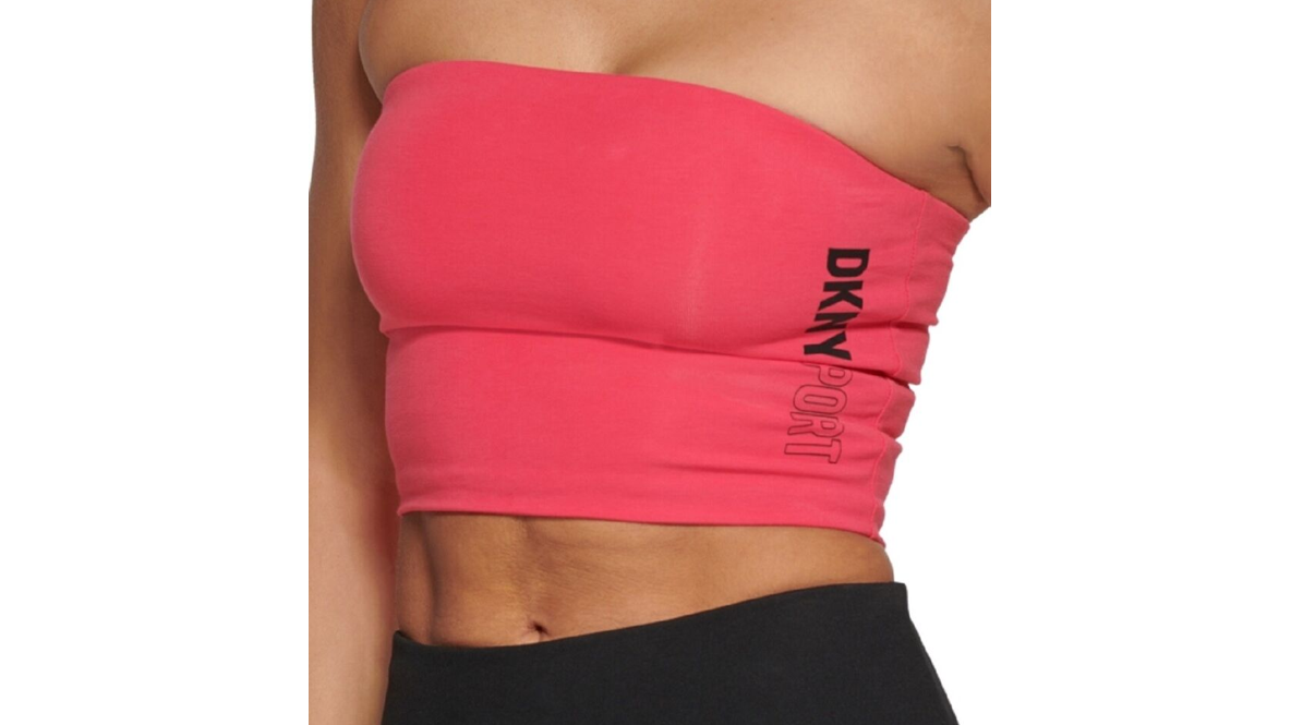 DKNY Women's Exploded Sport Outline Logo Tube Top, Pink, Size Large