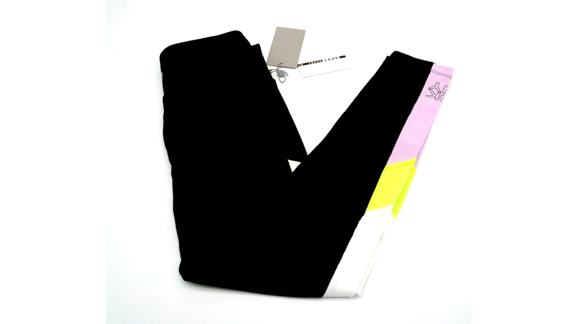 DKNY SPORT High Waist 7/8" Length Leggings Pants, Lilac/Lime, Size Small