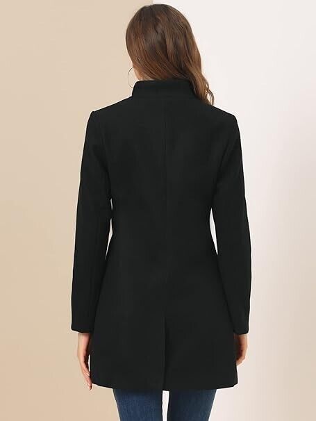Allegra K Women's Winter Overcoat Mid-thigh Stand Collar Single Breasted Long, L