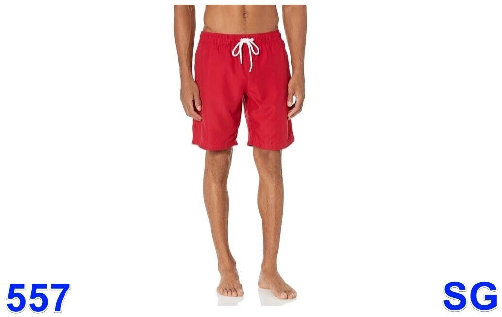 Essentials Men's , Quick-Dry 9" Swim Trunk , Elastic Waist , Red , Small