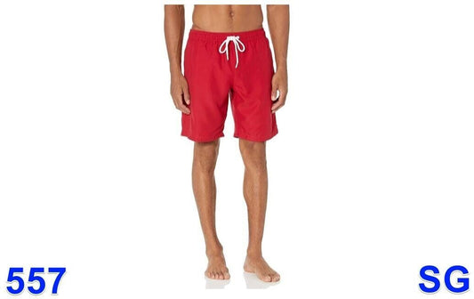 Essentials Men's , Quick-Dry 9" Swim Trunk , Elastic Waist , Red , Small
