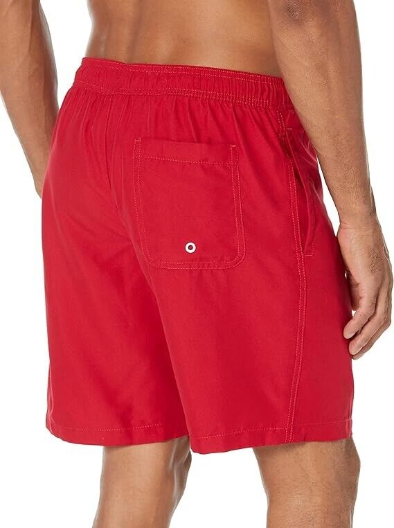 Essentials Men's , Quick-Dry 9" Swim Trunk , Elastic Waist , Red , Small
