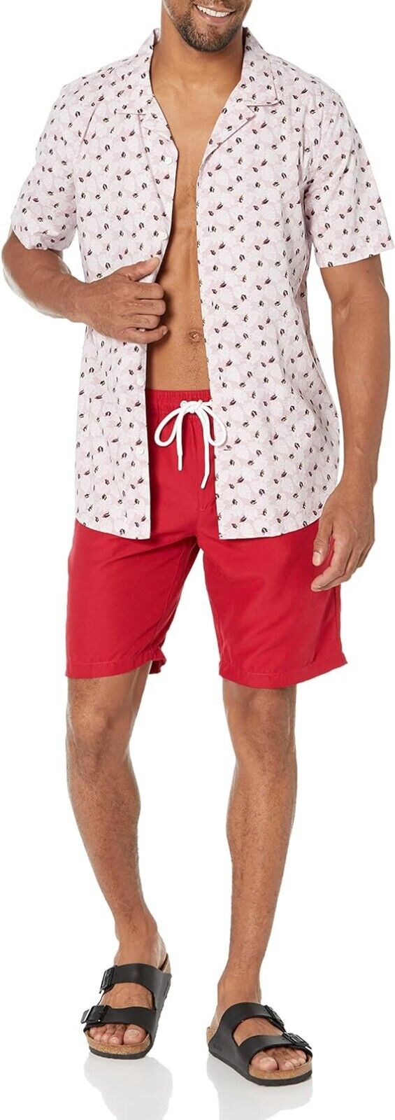 Essentials Men's , Quick-Dry 9" Swim Trunk , Elastic Waist , Red , Small