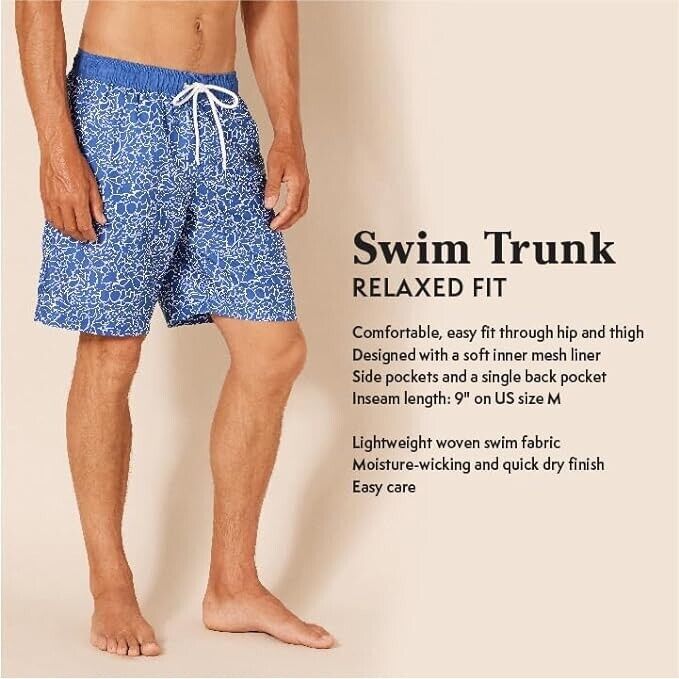 Essentials Men's , Quick-Dry 9" Swim Trunk , Elastic Waist , Red , Small