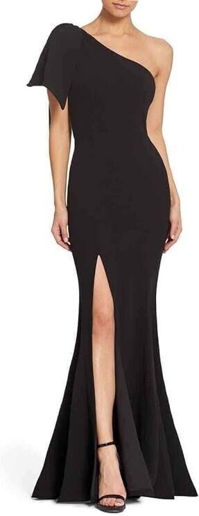 Dress the Population Women's Georgina One Shoulder Bow Detail Trumpet Gown, XS