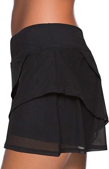 Aleumdr Women's Waistband Layered Swimdress Ruffle Swim Skirt Swimsuit Bottom, L