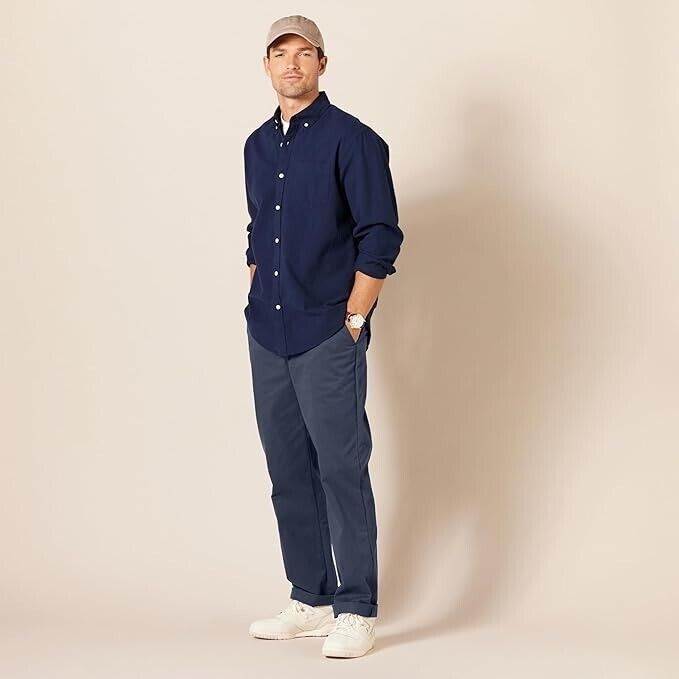 Essentials Men's Classic-Fit, Wrinkle-Resistant, Chino Pant, Navy, 40Wx32L