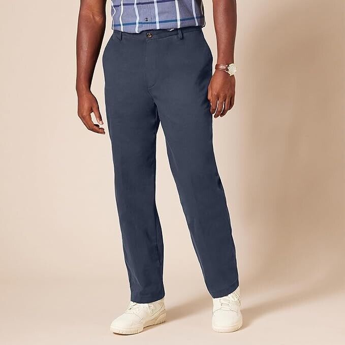 Essentials Men's Classic-Fit, Wrinkle-Resistant, Chino Pant, Navy, 40Wx32L