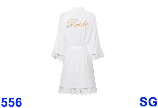 Women's Lace Trim Bride Bridesmaid Robes Silk Like Bridal Party Robes, One Size
