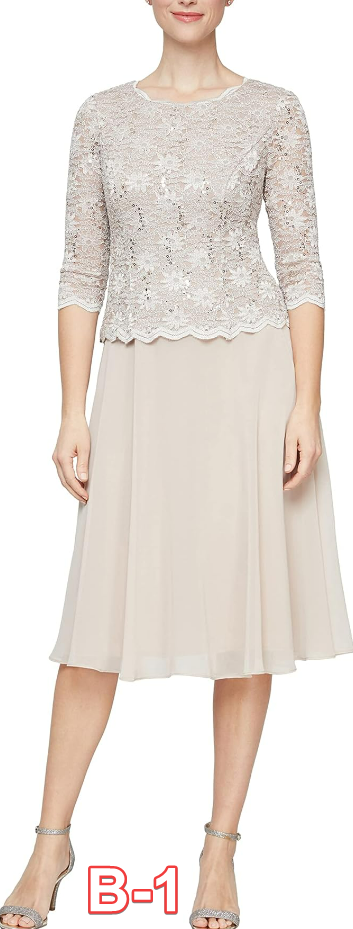 Alex Evenings Women's Tea Length Sequin Mock Dress Taupe 18 Alex Evening's Dress