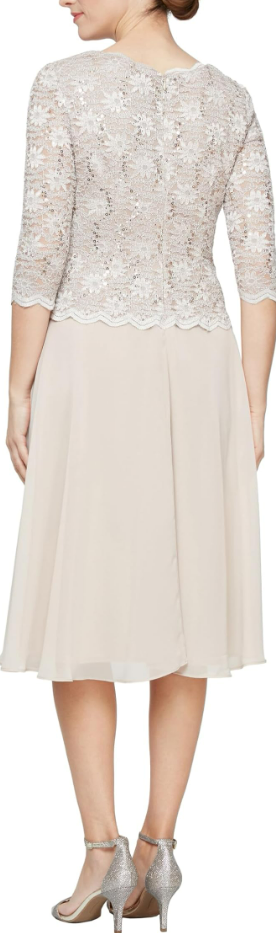 Alex Evenings Women's Tea Length Sequin Mock Dress Taupe 18 Alex Evening's Dress