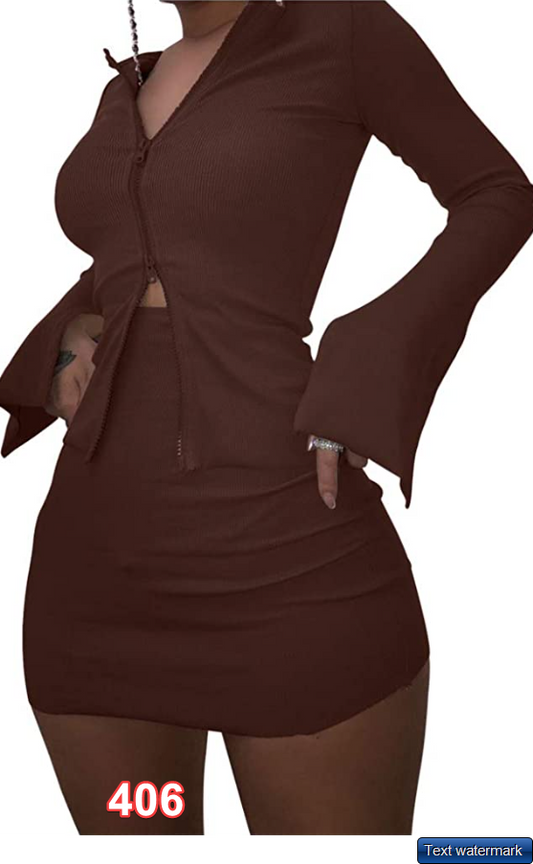 XLLAIS Ribbed Tops and Skirts Sets Double Zipper Tracksuits Women 2 Pc Outfit xl