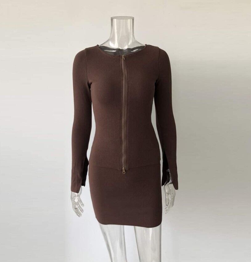 XLLAIS Ribbed Tops and Skirts Sets Double Zipper Tracksuits Women 2 Pc Outfit xl