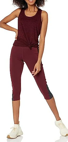 Amazon Essentials Women's Tech Stretch Racerback Tank Top Black/Burgundy M