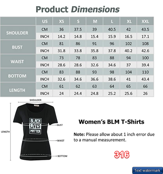 STRIPELAND Women's Casual T-Shirt Black Lives Matter, BLM, Black XL