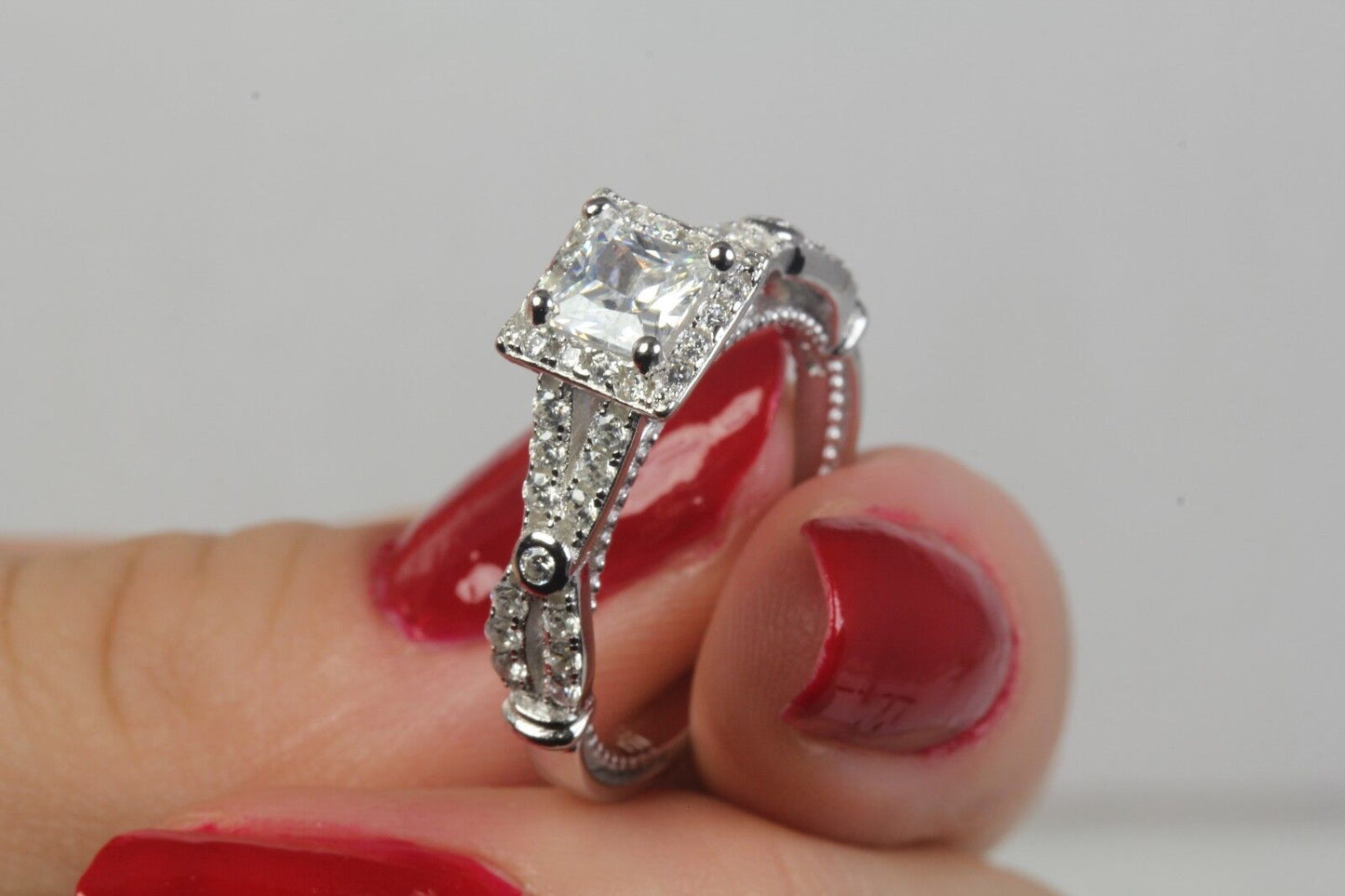 1.60 CTW Princess 925 Silver CZ Engagement Ring Wedding Ring Set 8.1gm