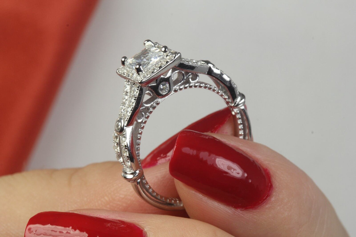 1.60 CTW Princess 925 Silver CZ Engagement Ring Wedding Ring Set 8.1gm
