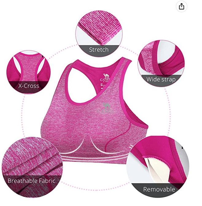 Camel Sports Bra Inner Women's Yoga Wear Dance Fitness Gym Quick Dry Stretch S