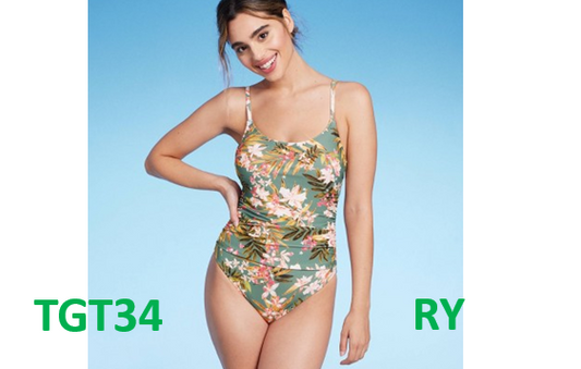 Women's Tropical Floral Print Shirred Medium Coverage One Piece Swimsuit -Size-S