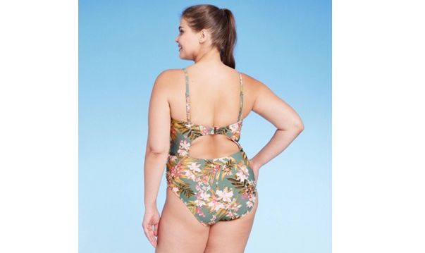 Women's Tropical Floral Print Shirred Medium Coverage One Piece Swimsuit -Size-S