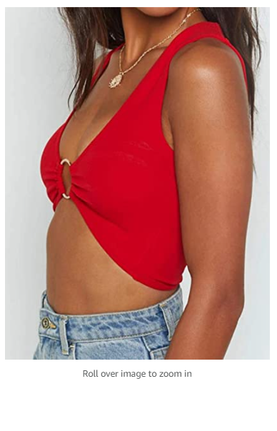 Crop Tops for Women Plunging Neckline Crop Top with Golden Ring Red US (0-2)