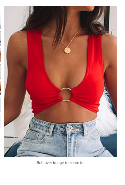 Crop Tops for Women Plunging Neckline Crop Top with Golden Ring Red US (0-2)