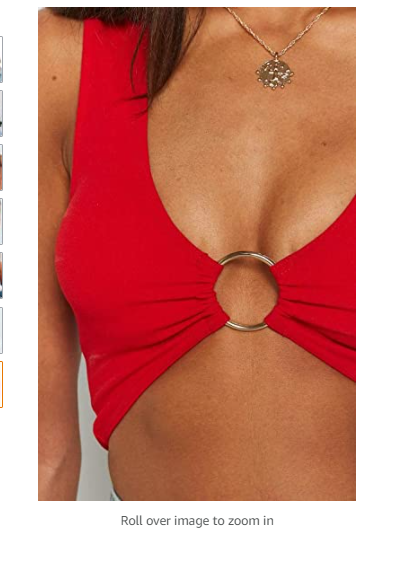 Crop Tops for Women Plunging Neckline Crop Top with Golden Ring Red US (0-2)