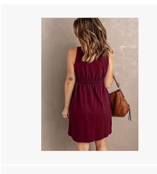 BLENCOT Women Casual Sleeveless T-Shirt Dresses Button Down Swing Short Dress 2X