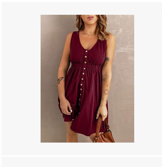 BLENCOT Women Casual Sleeveless T-Shirt Dresses Button Down Swing Short Dress 2X