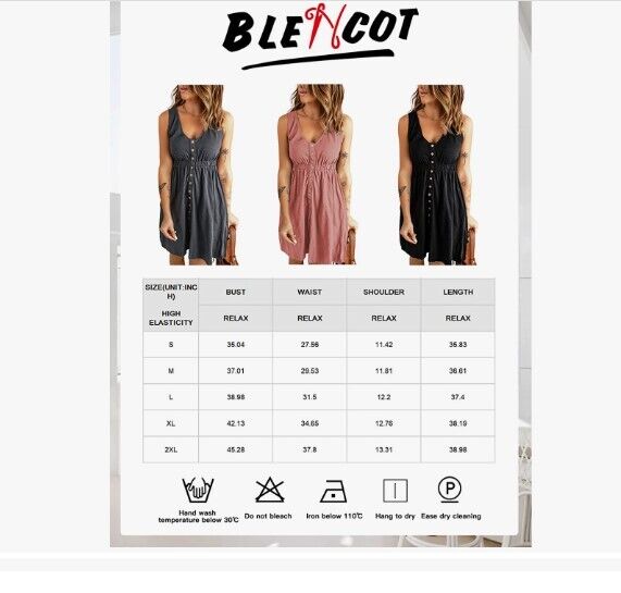 BLENCOT Women Casual Sleeveless T-Shirt Dresses Button Down Swing Short Dress 2X