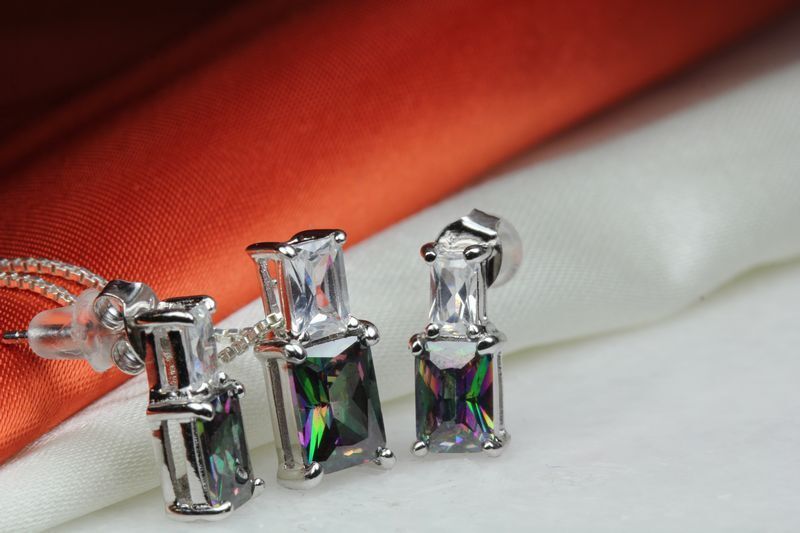 BRILLIANT CUT EARRING & NECKLACE SET CZMYSTIC RAINBOW PEACOCK FIRE TOPAZ-MTS12S